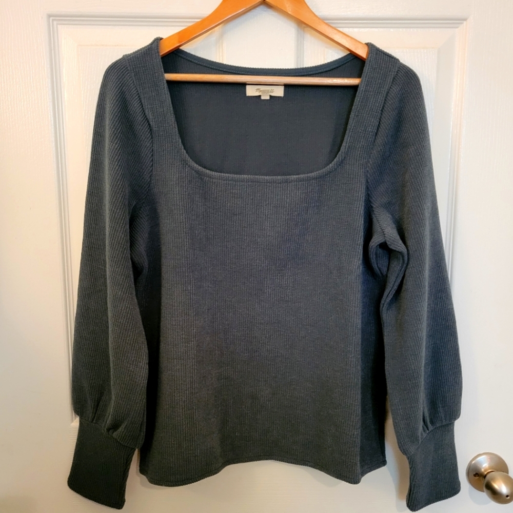 Madewell puff sleeve square neck sweater